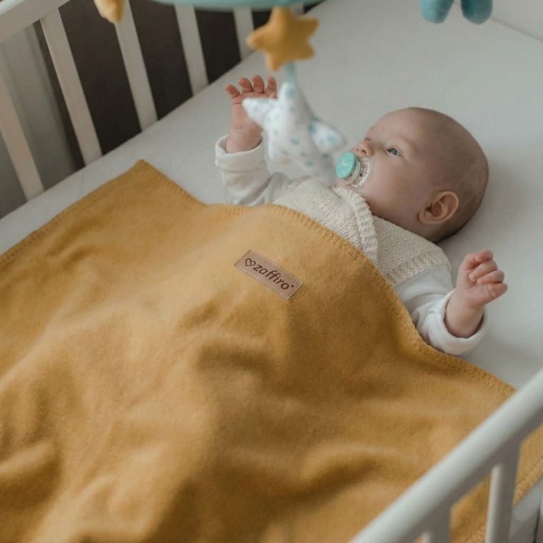 Zaffiro, Oslo, koc bawełniany, mustard, 75-100 cm