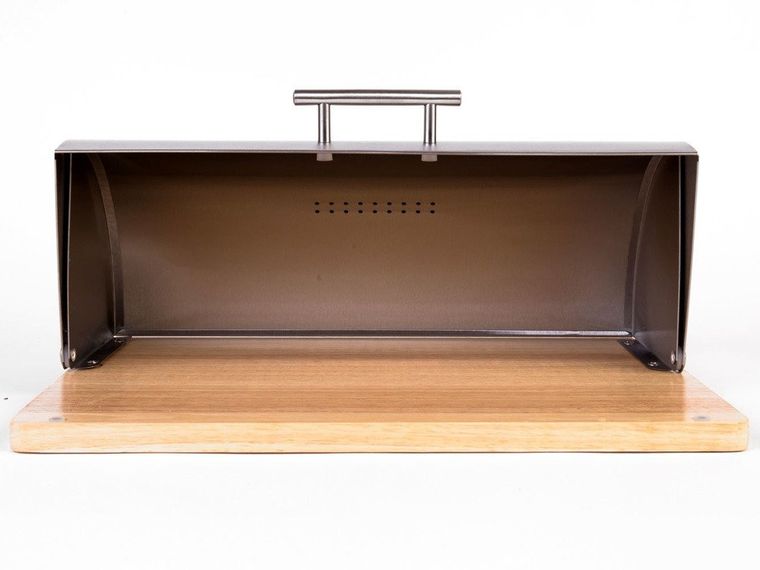 Zeller, metalowy chlebak na drewnianej podstawie