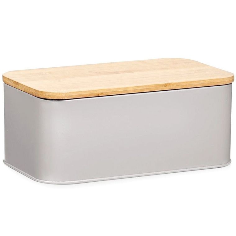 Zeller, metalowy chlebak z bambusową deską do krojenia, szary, 2w1