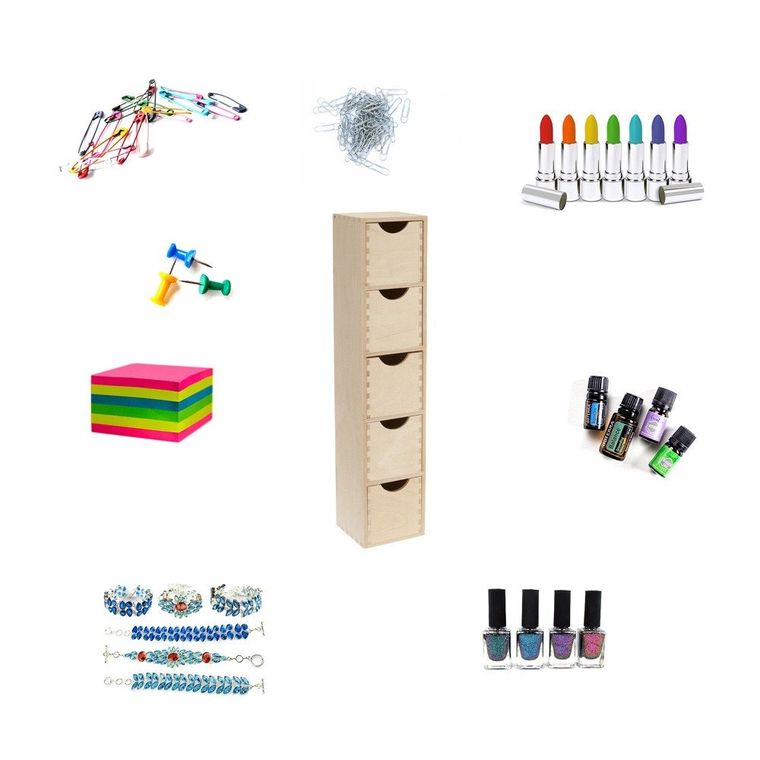 Zeller, pojemnik na drobiazgi, 5 szuflad, drewniany, 60-13-12 cm