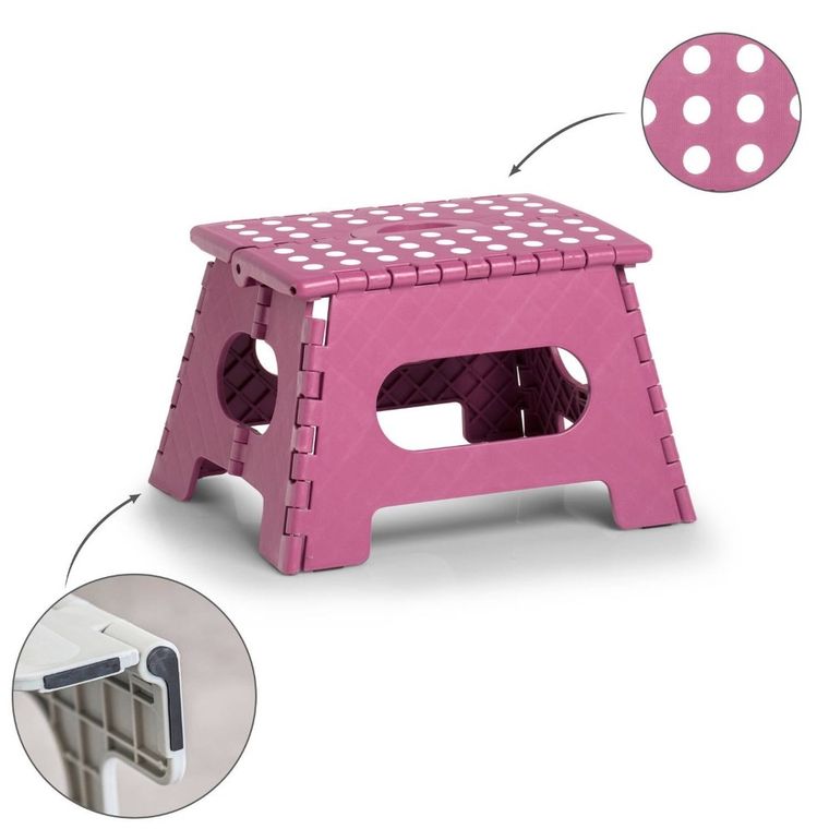 Zeller, składany stołek antypoślizgowy, 35-28-22 cm, jagodowy