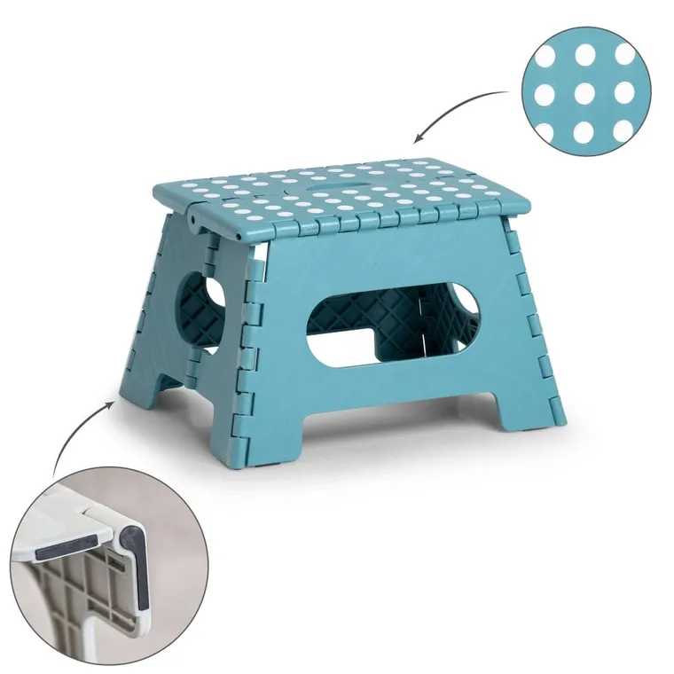 Zeller, składany stołek antypoślizgowy, 35-28-22 cm, morski