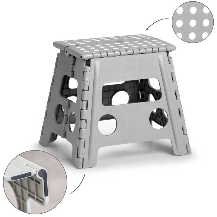 Zeller, składany stołek antypoślizgowy, 37-30-32 cm, jasno-szary