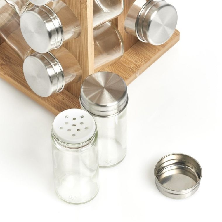 Zeller, stojak na przyprawy obrotowy + 16 pojemników, bambusowy, 30 cm