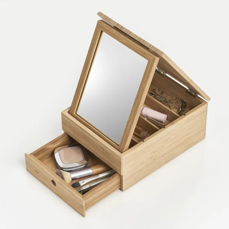 Zeller, szkatułka na biżuterię z lusterkiem i szufladką, bambusowa