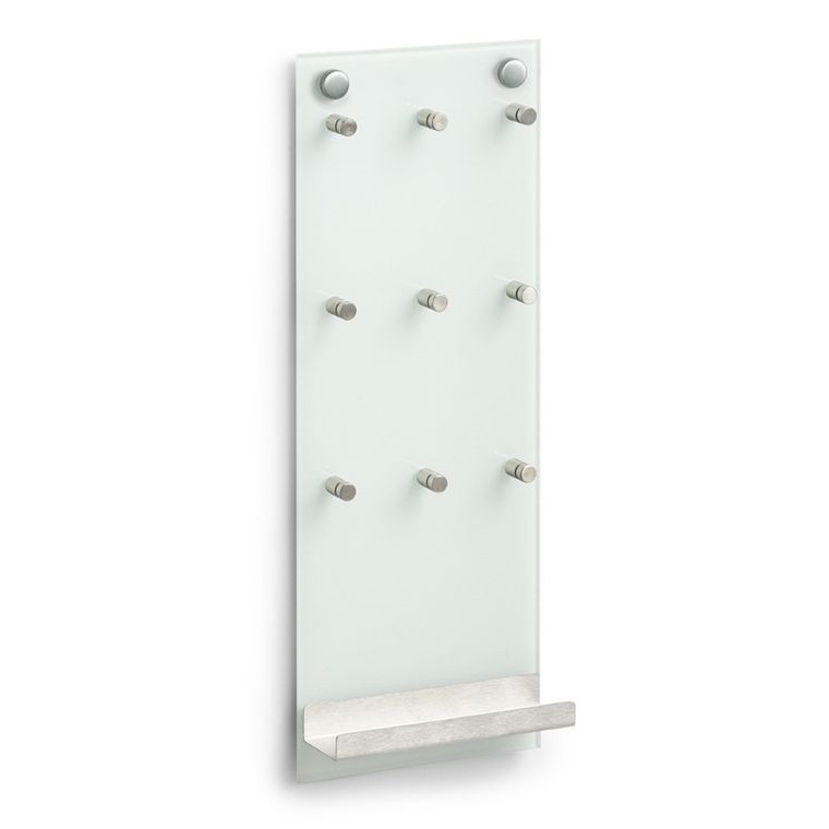 Zeller, szklana tablica na klucze, 9 haczyków + półka