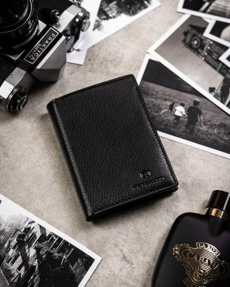 Zestaw: Portfel, Brelok, czarny, skórzany, RFID, Peterson