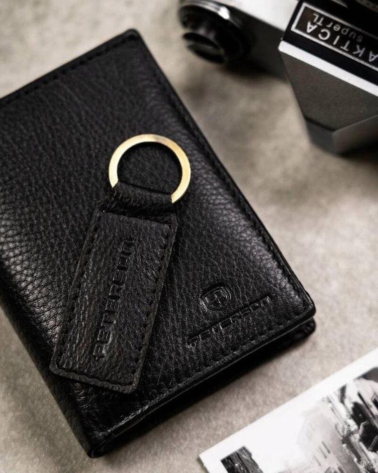 Zestaw: Portfel, Brelok, czarny, skórzany, RFID, Peterson