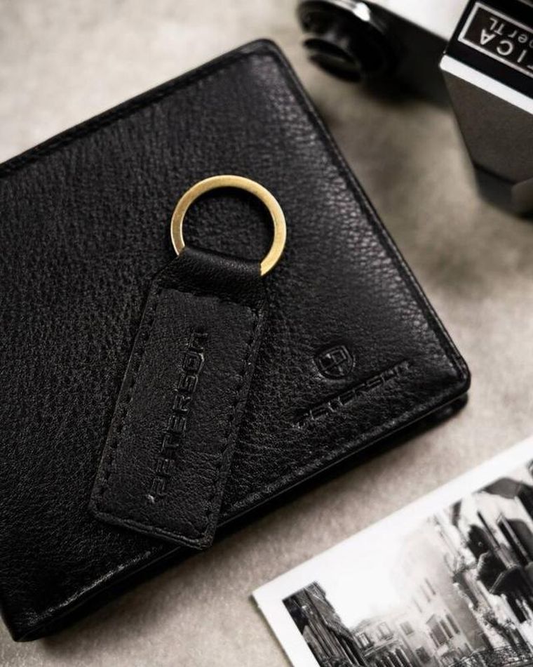 Zestaw: Portfel, Brelok, czarny, skórzany, RFID, Peterson