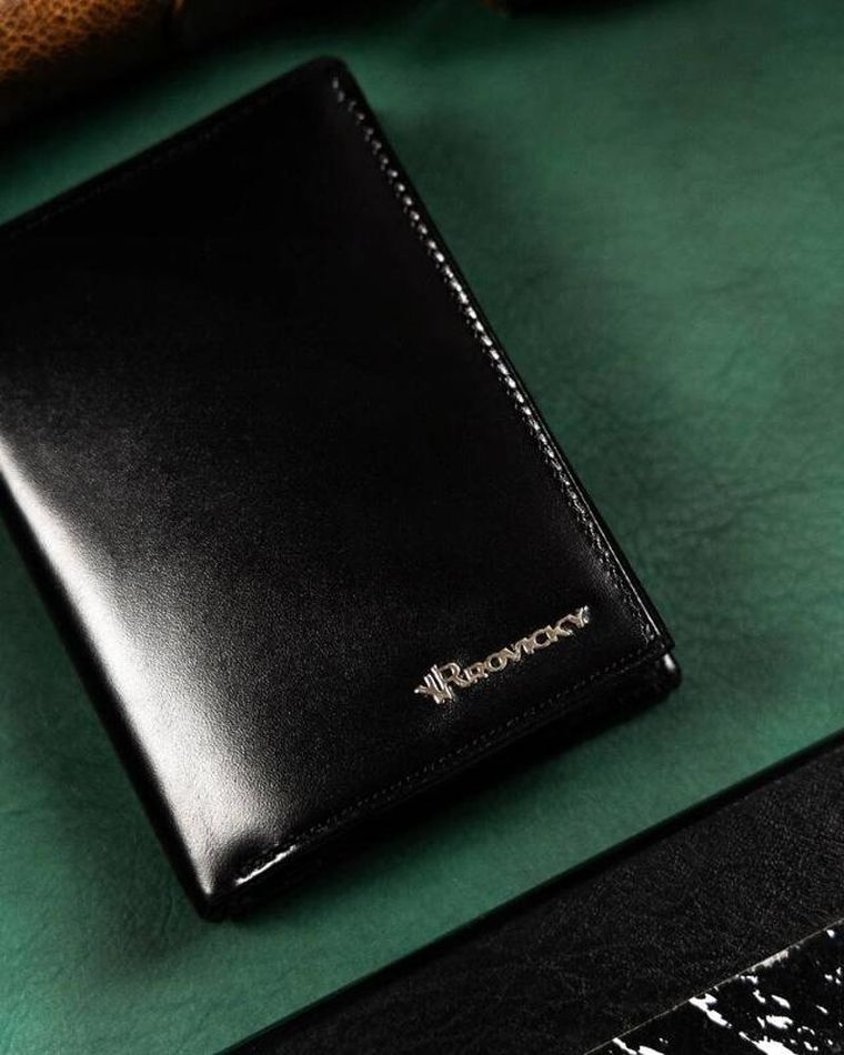 Zestaw: Portfel, Brelok, czarny, skórzany, RFID, Rovicky