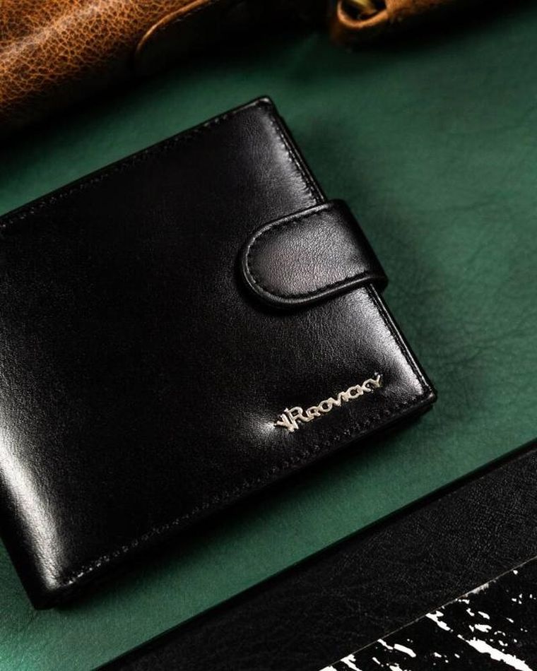 Zestaw: Portfel, Brelok, czarny, skórzany, RFID, Rovicky