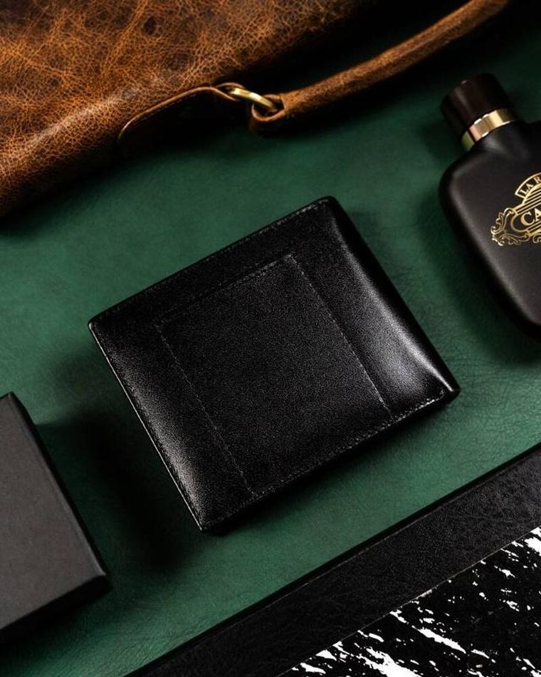 Zestaw: Portfel, Brelok, czarny, skórzany, RFID, Rovicky