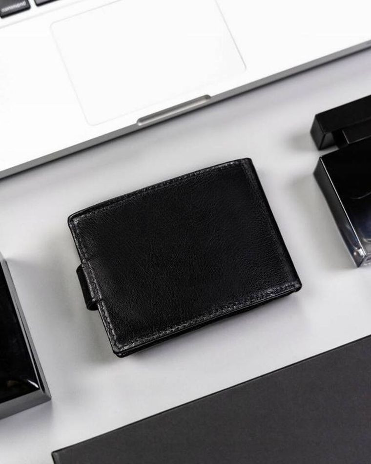 Zestaw: Portfel, Brelok, czarny, skórzany, Rovicky