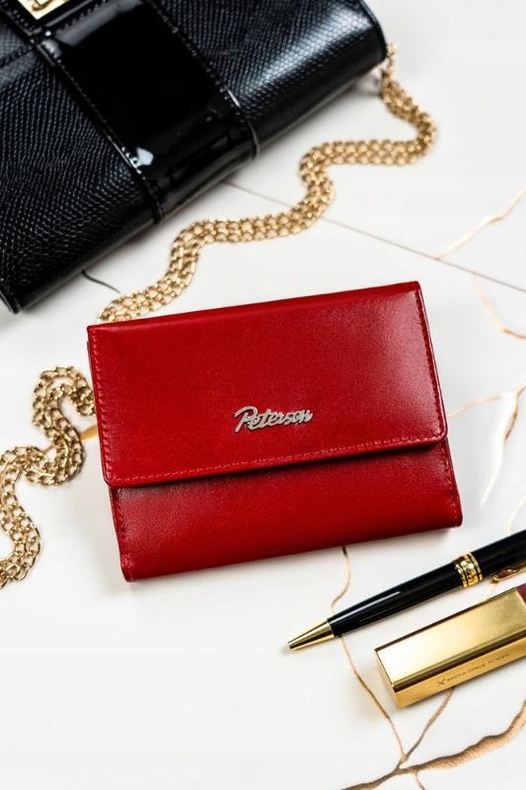 Zestaw: Portfel, Brelok, czerwony, skórzany, RFID, Peterson
