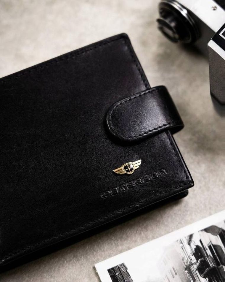 Zestaw: Portfel, Etui na karty, Brelok, czarny, skórzany, RFID, Peterson