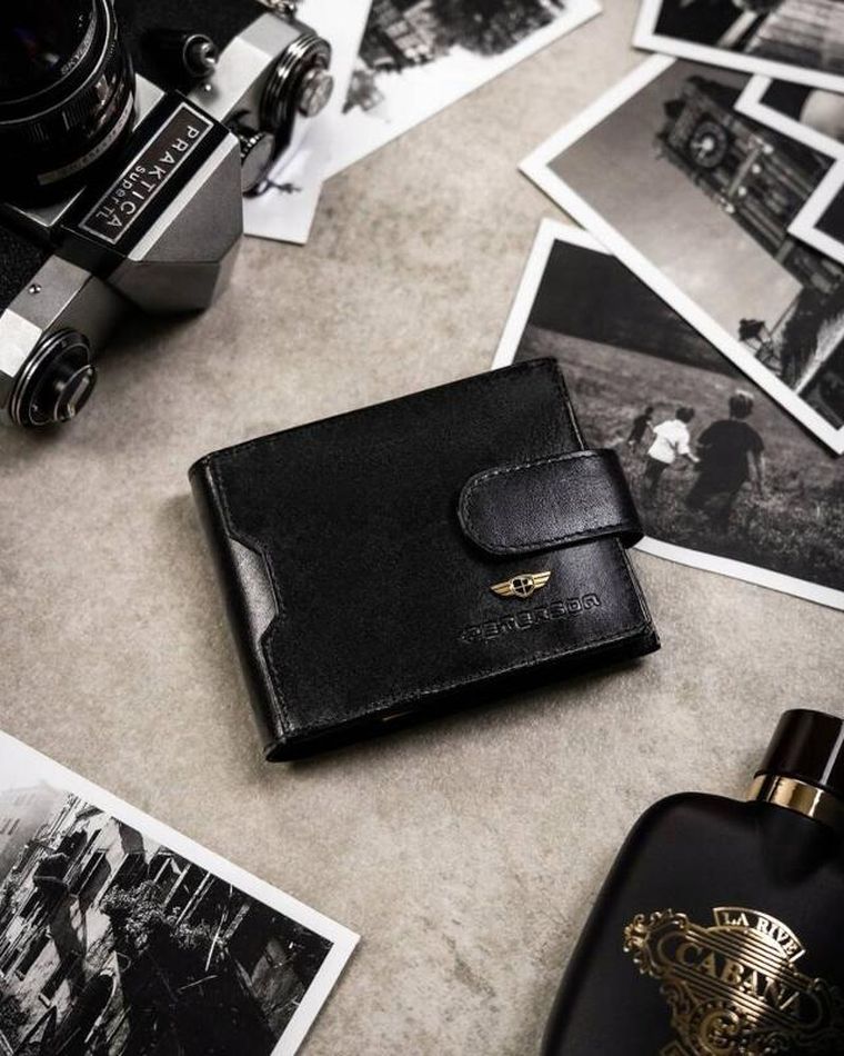 Zestaw: Portfel, Etui na karty, Brelok, czarny, skórzany, RFID, Peterson