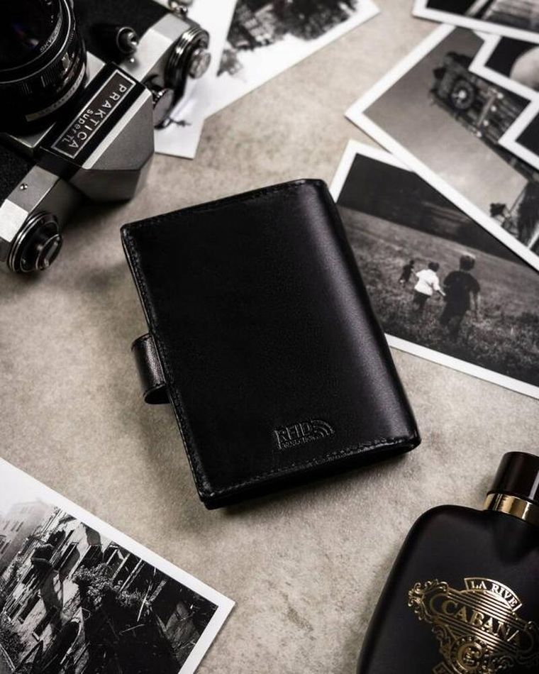 Zestaw: Portfel, Etui na karty, Brelok, czarny, skórzany, RFID, Peterson