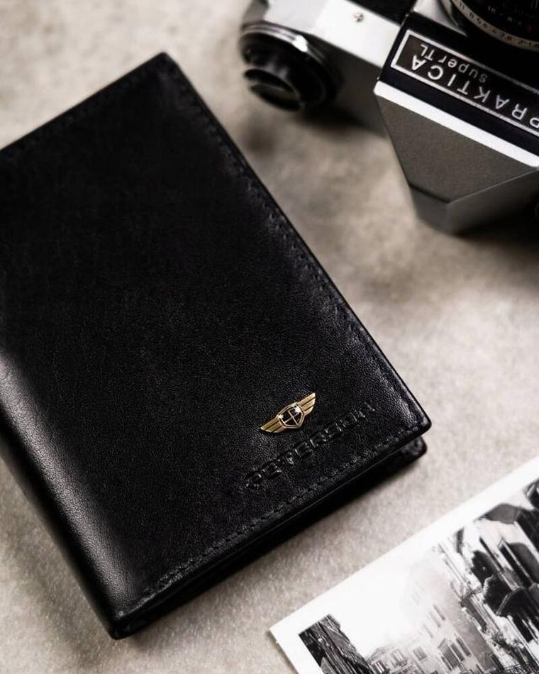 Zestaw: Portfel, Etui na karty, Brelok, czarny, skórzany, RFID, Peterson