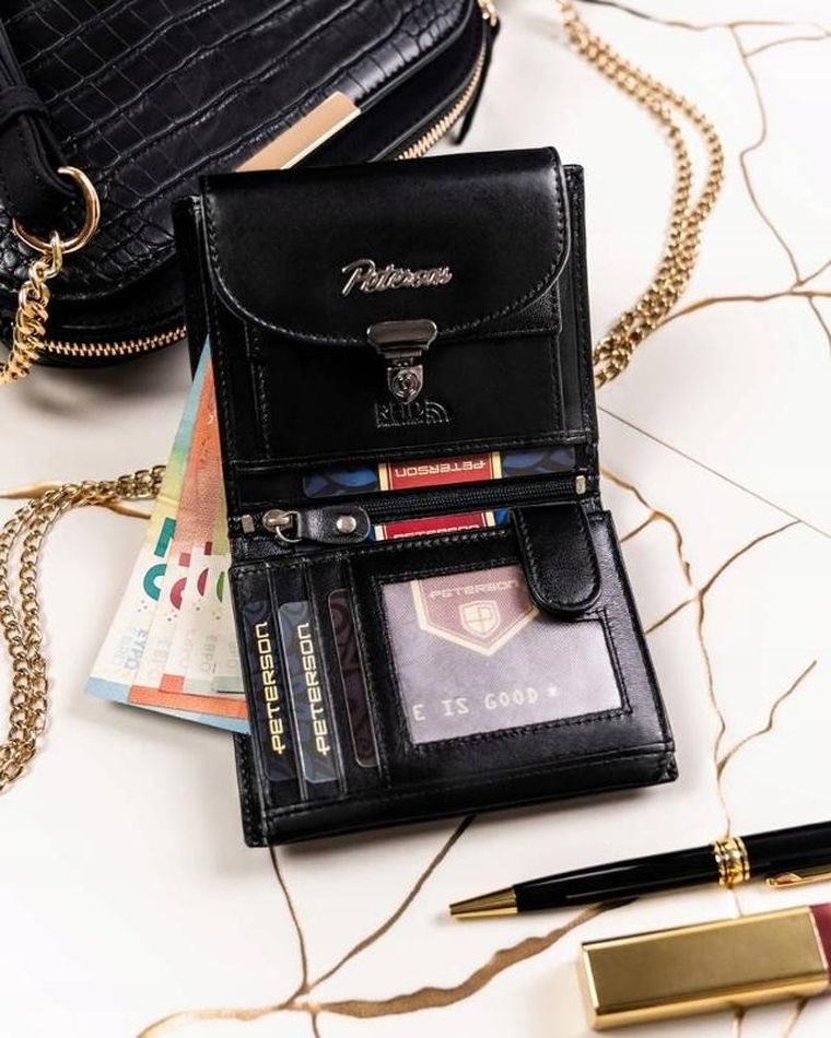Zestaw prezentowy: Portfel, Brelok, czarny, skórzany, Peterson
