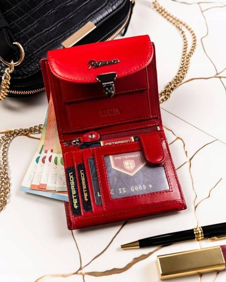 Zestaw prezentowy: Portfel, Brelok, czerwony, skórzany, Peterson