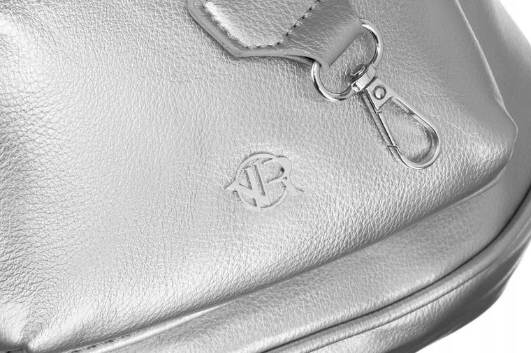 Zestaw: Saszetka na ramię, Portmonetka, srebrna, skóra ekologiczna, Rovicky