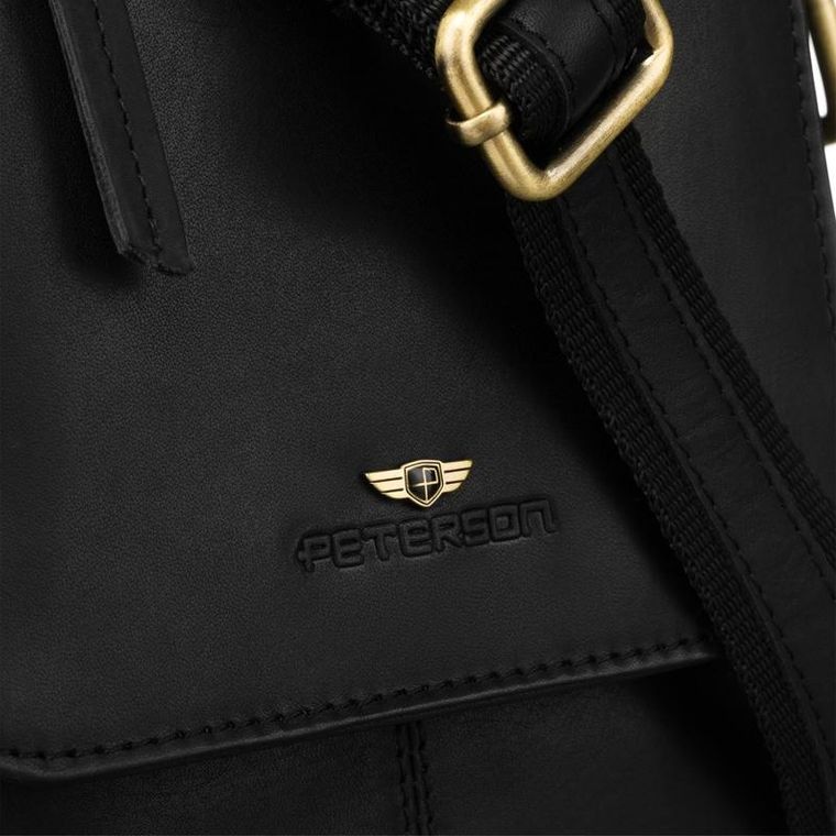 Zestaw, Torba listonoszka, Etui na klucze, czarny, skórzany, Peterson