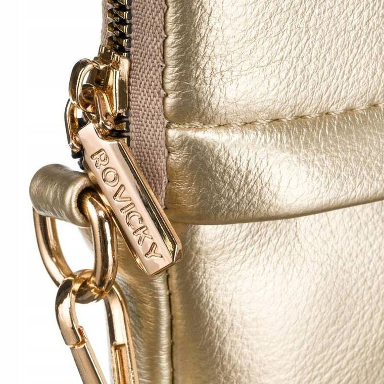 Zestaw: Torebka listonoszka, Portmonetka, złoty, skóra ekologiczna, Rovicky