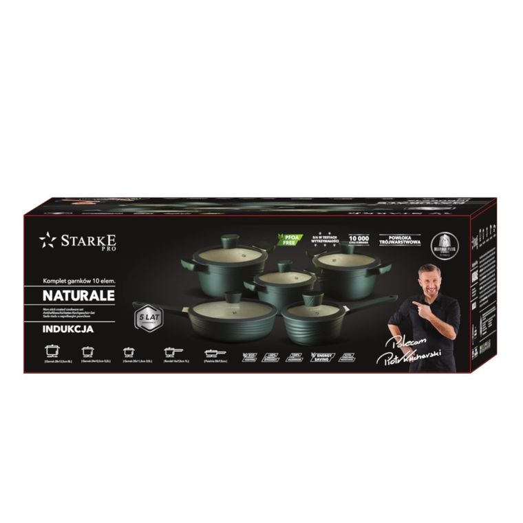 Starke Pro, Naturale, zestaw garnków marmurowych z pokrywką i patelnia, 10 elementów