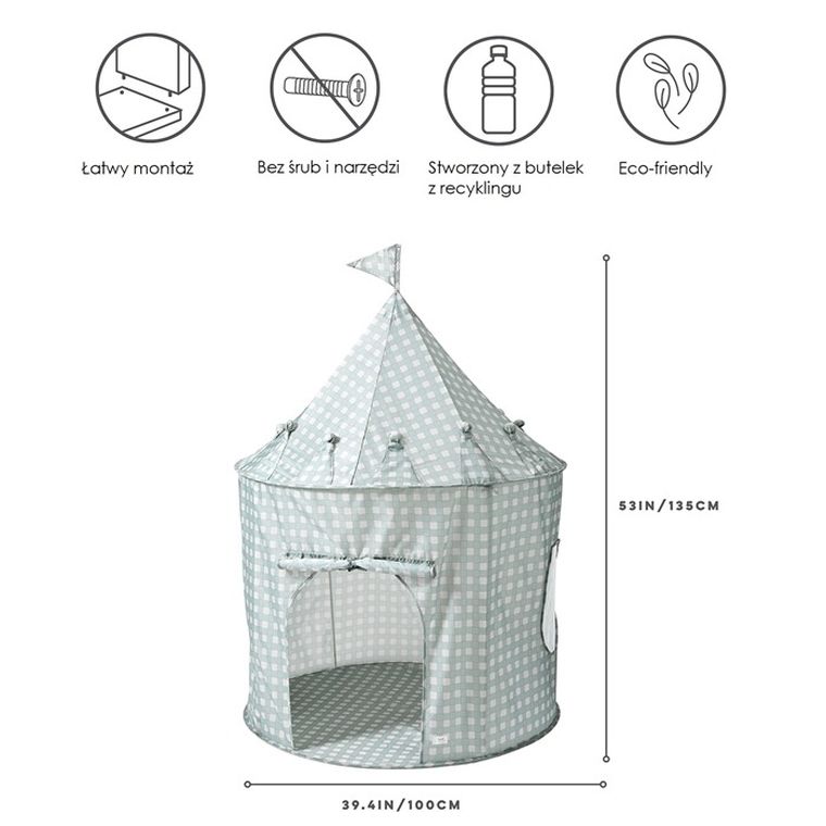3 Sprouts, namiot dla dzieci, Recycled, Gingham Blue