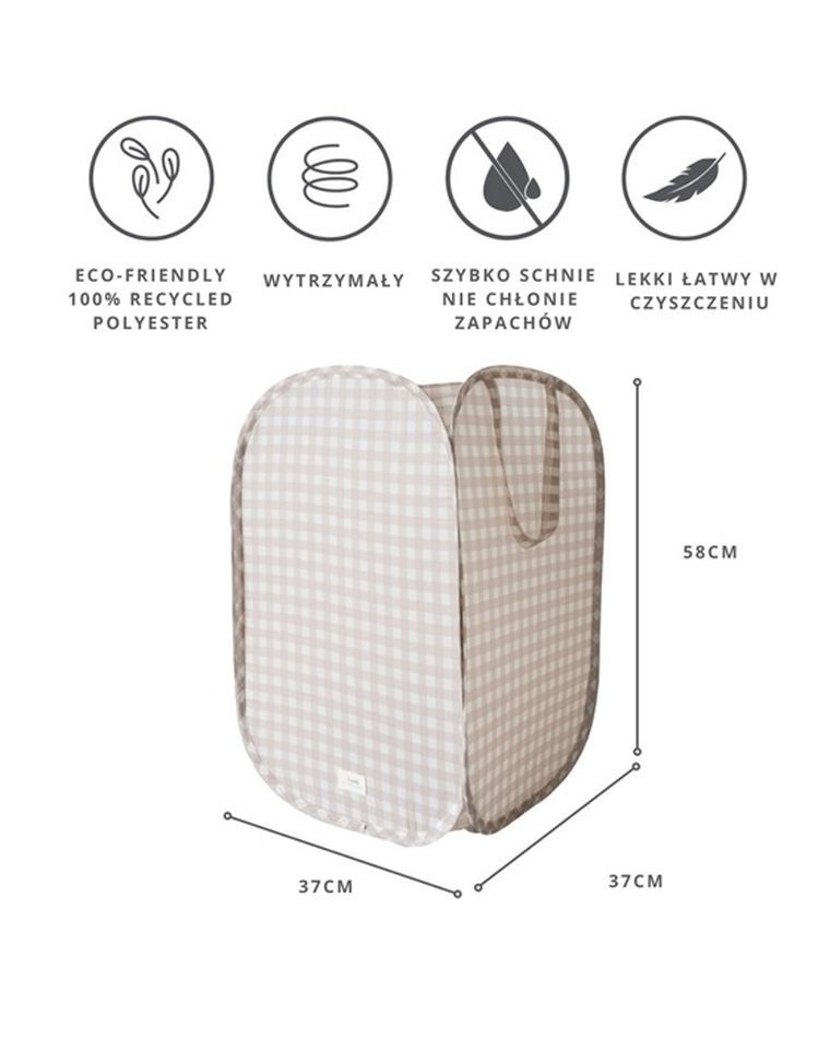 3 Sprouts, Pop-up, Gingham, kosz na pranie i zabawki, beige