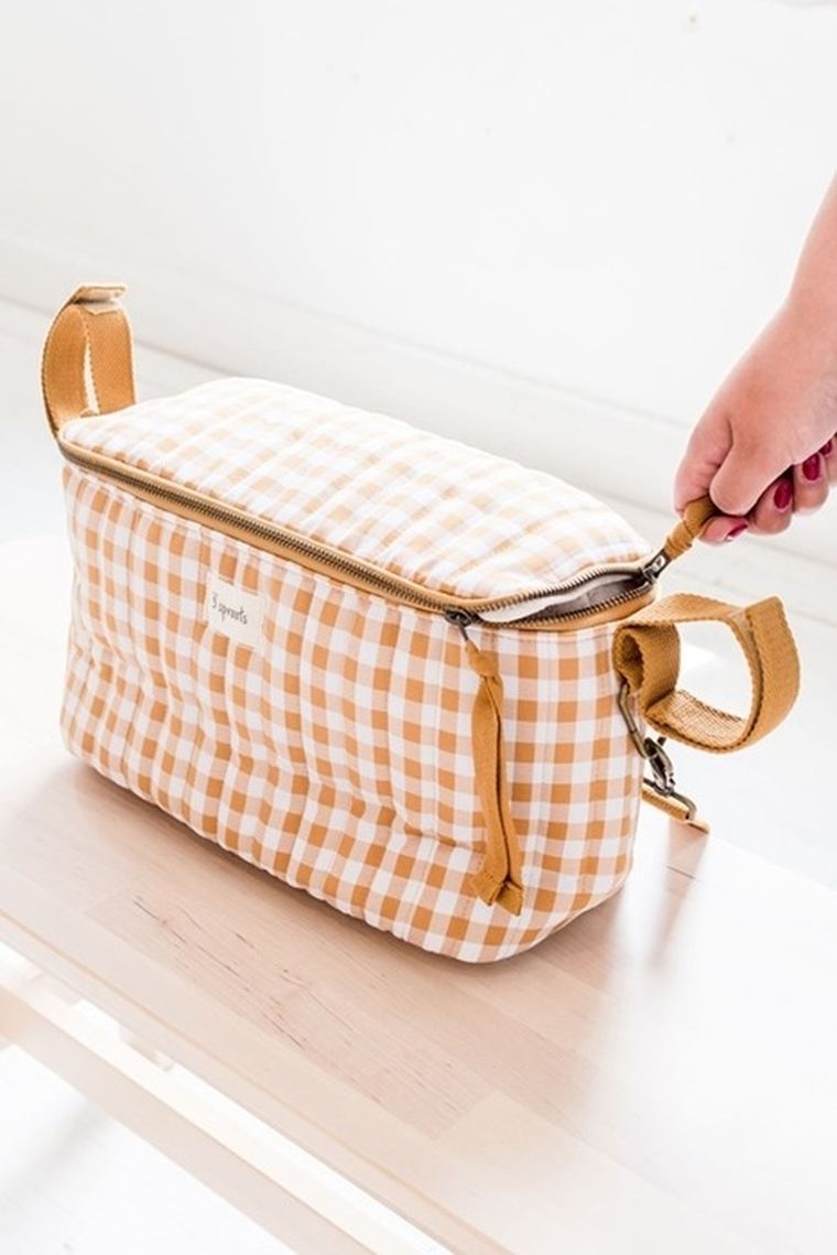 3 Sprouts, Quilted Gingham, organizer do wózka, mustard