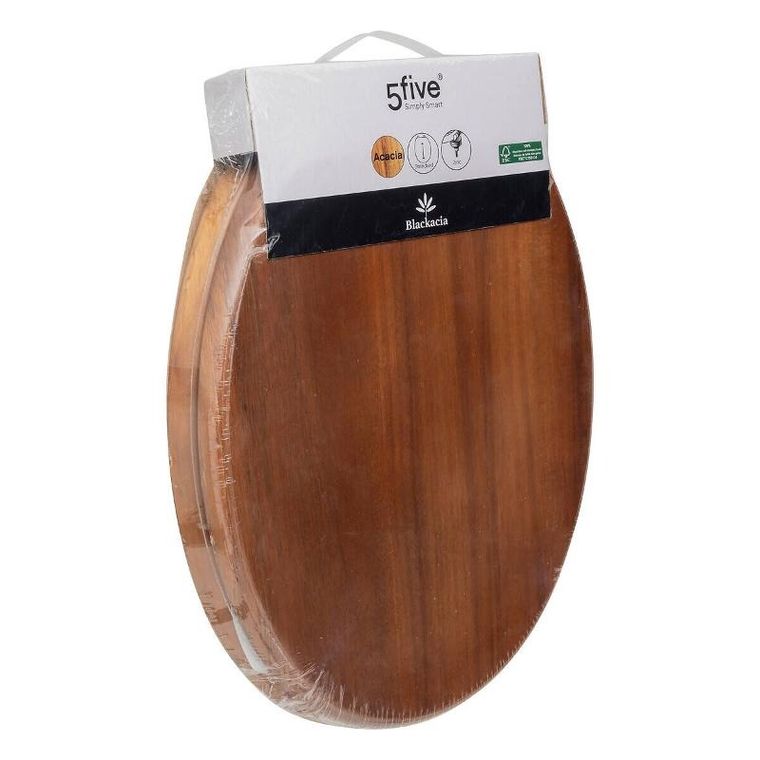 5five Simply Smart, Acacia, drewniana deska sedesowa, 46,5-37,3-6,4 cm