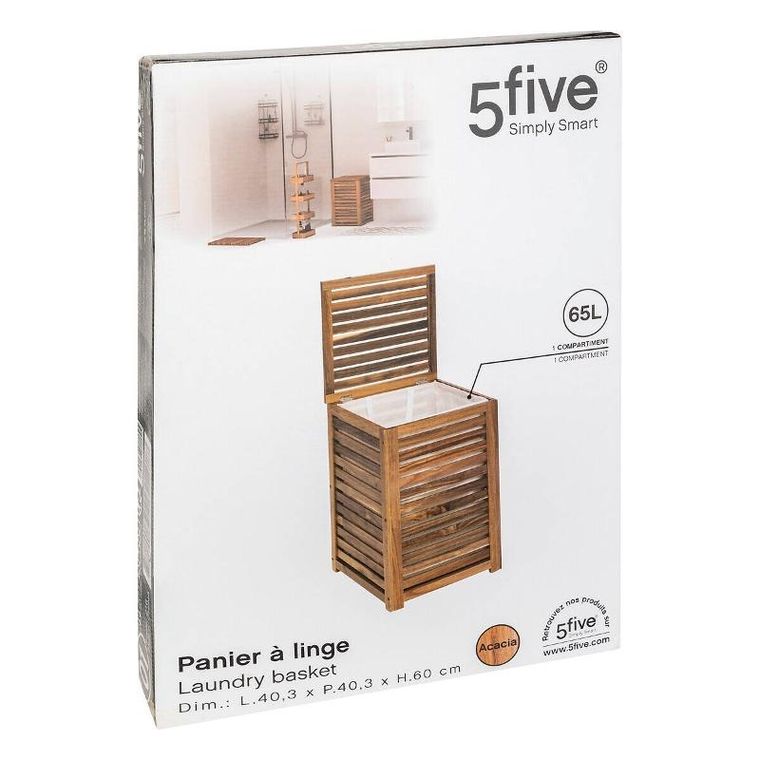 5five Simply Smart, Acacia, drewniany kosz na pranie, 65 l