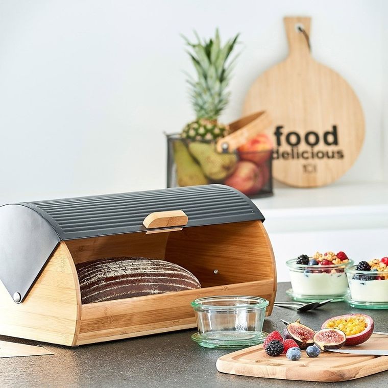 5five Simply Smart, chlebak bambusowy z czarną pokrywą, 39 cm