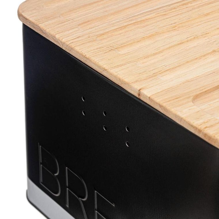 5five Simply Smart, czarny chlebak z deską do krojenia i z nożem z ząbkami, 32.7-20.2-14.5 cm