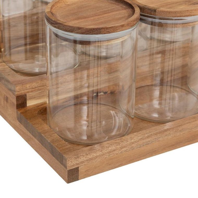 5five Simply Smart, Harmony, słoiki na przyprawy na drewnianej półce, 9 szt., 180 ml