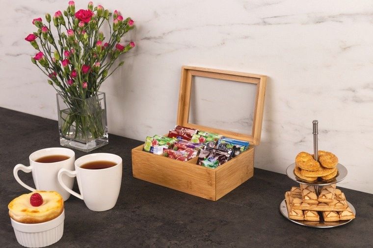 5five Simply Smart, herbaciarka bambusowa z 6 przegródkami i wieczkiem, 16-22 cm