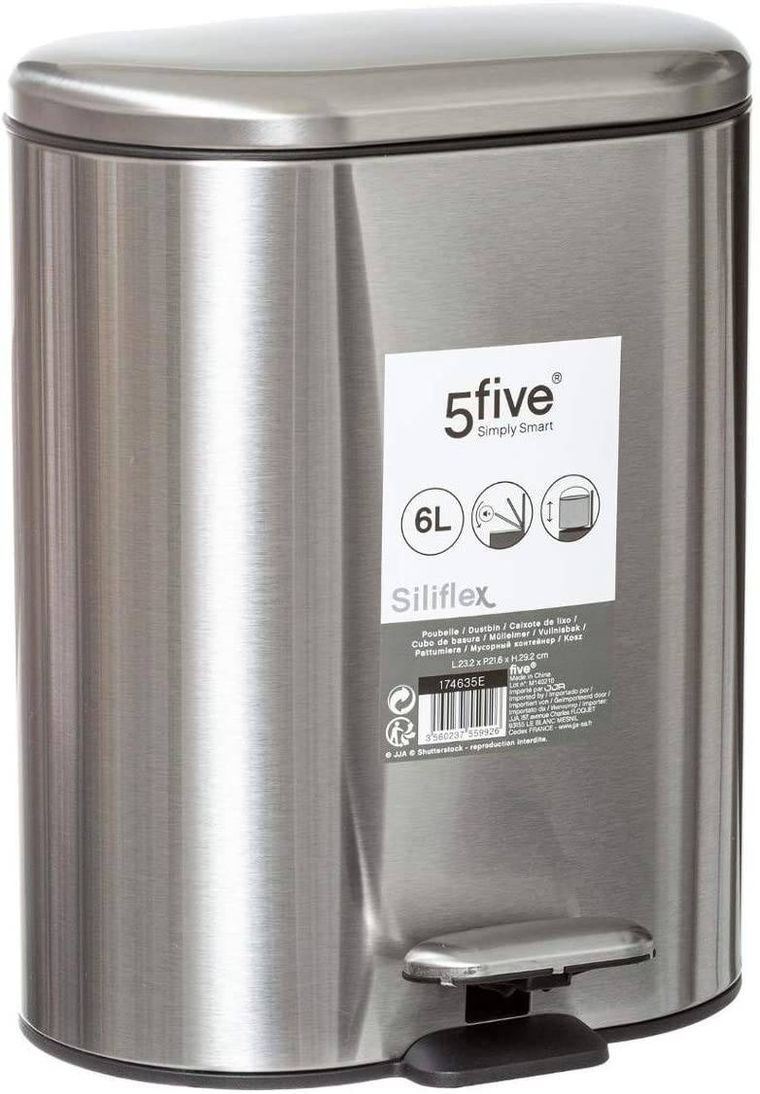 5five Simply Smart, kosz na śmieci z pedałem, Siliflex, 6l, inox