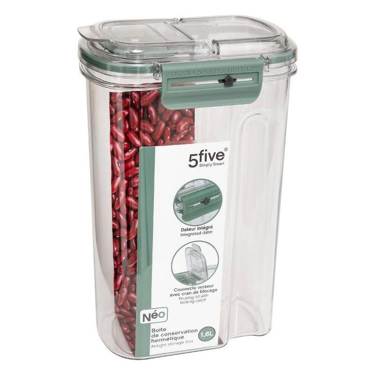 5five Simply Smart, Neo, hermetyczny pojemnik na żywność z datownikiem, 1600 ml
