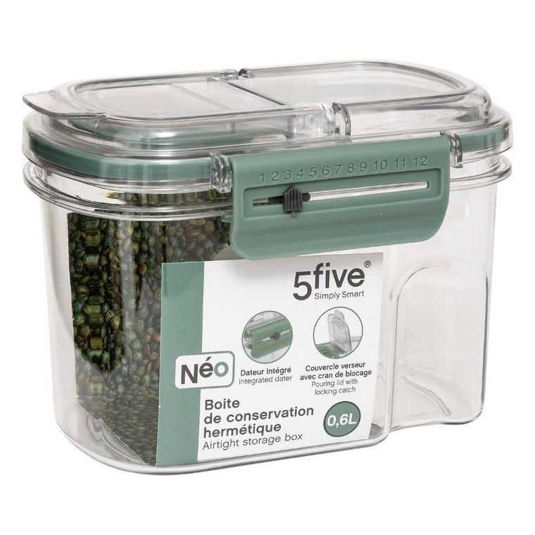 5five Simply Smart, Neo, hermetyczny pojemnik na żywność z datownikiem, 600 ml