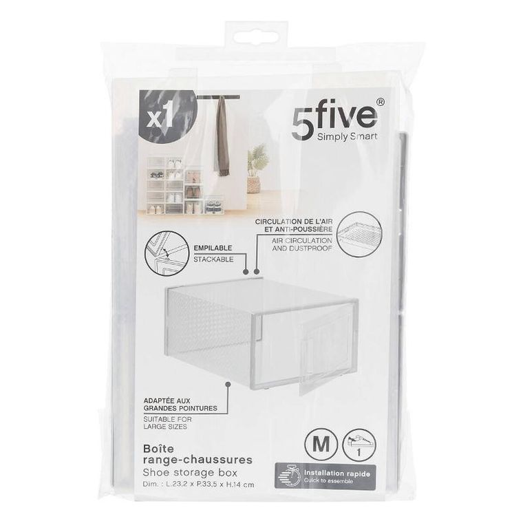 5five Simply Smart, przezroczyste pudełko na buty, 23,2-33,5-14 cm