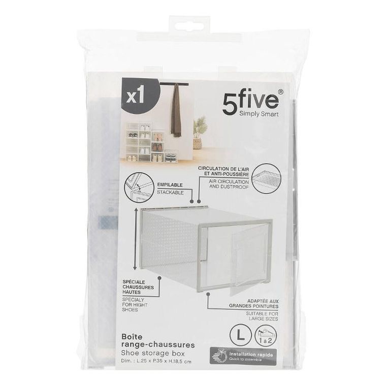 5five Simply Smart, przezroczyste pudełko na buty, 25-35-18,5 cm
