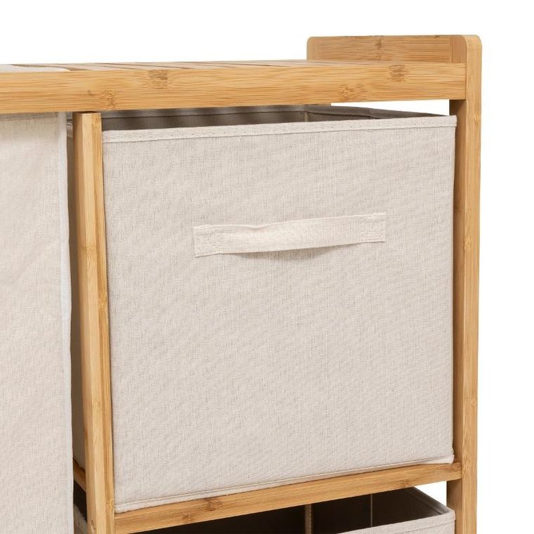 5five Simply Smart, regał bambusowy z koszem na pranie, Tidy box, i pojemnikami, 66-33,3-78.5 cm