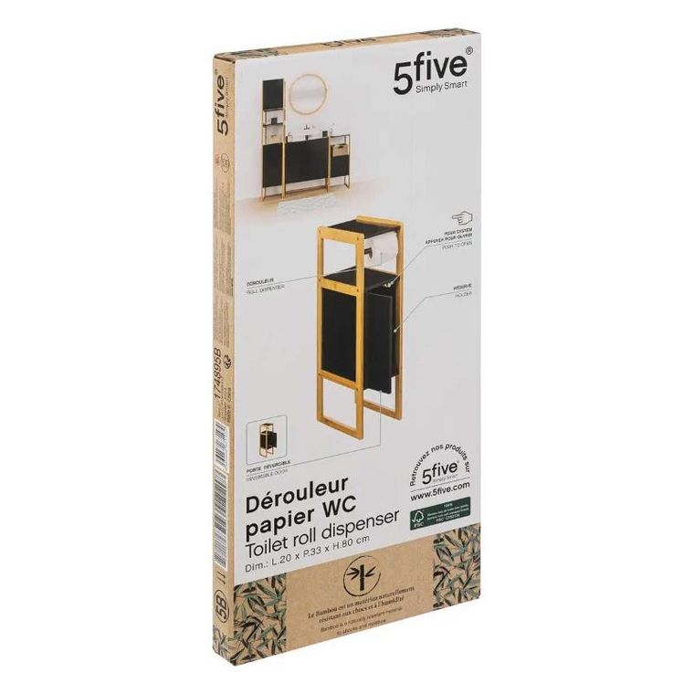 5five Simply Smart, wąska szafka na papier toaletowy, Natureo, bambusowy stelaż