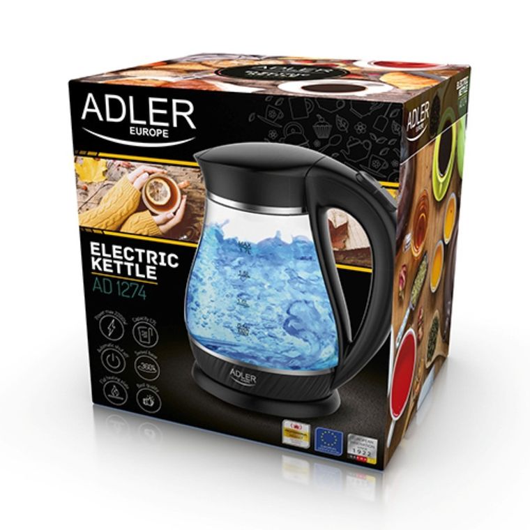 Adler, czajnik elektryczny, czarny, 2200W, 1.7l, AD 1274