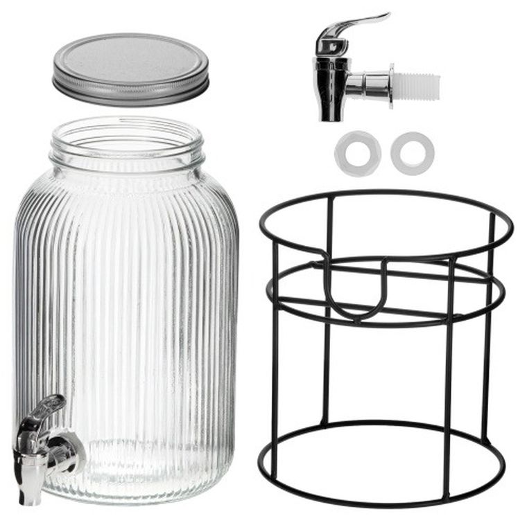 Adler, słój do napojów z kranikiem i stojakiem, szklany, 4l