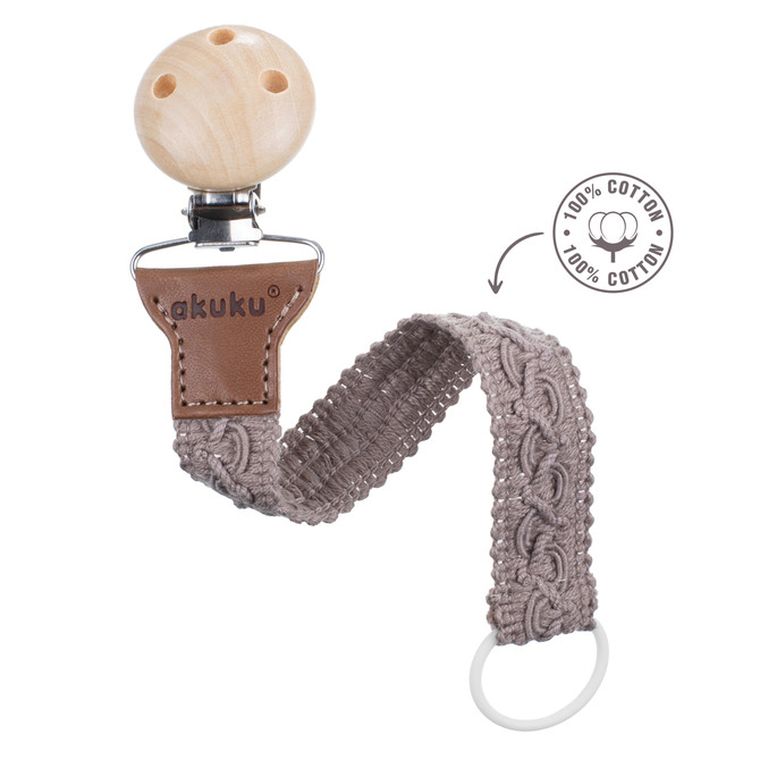 Akuku, tasiemka do smoczka, bawełna, beż