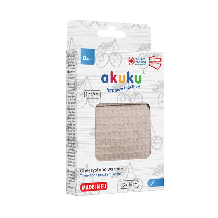 Akuku, termofor z pestkami wiśni w pokrowcu, beżowy, 13-16 cm