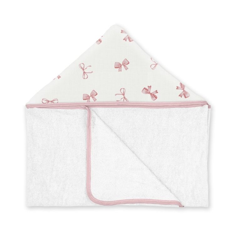 Albero Mio, Pudrowe kokardki, ręcznik bambusowy z kapturkiem, 70-120 cm