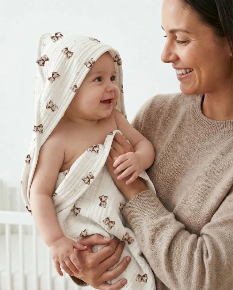 Albero Mio, Vintage Teddy, muślinowe okrycie kąpielowe, 80-80 cm